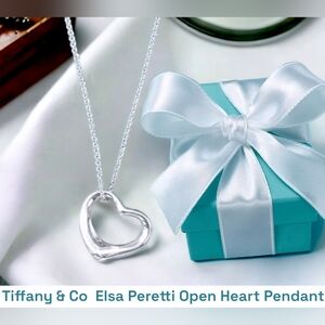Tiffany & Co Sterling Silver Elsa Peretti Open Heart Pendant Necklace